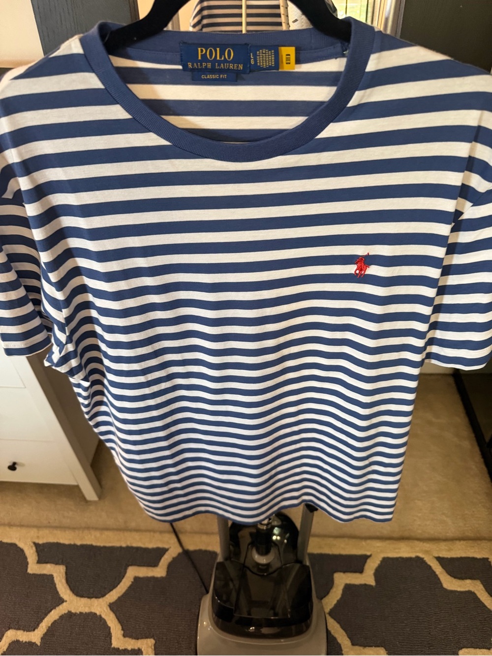Ralph Lauren Blue and White Striped Classic Fit Tee sz L